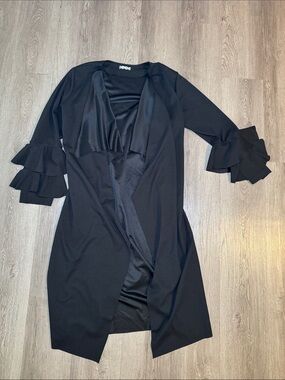 Black Women's Ruffle Sleeve Cardigan Sweater